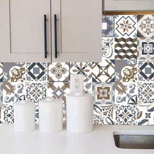 Decorative Arab Morocco Tiles PVC Tile Stickers,Retro Wall Art Decal,Adhesive Waterproof Kitchen Bathroom Art Mural Customed