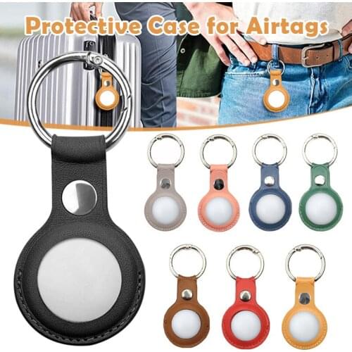 For Airtags Hanging Buckle Anti-lost Protective Cover PU Leather Holder with Key Chain Easy Attach to Key B99