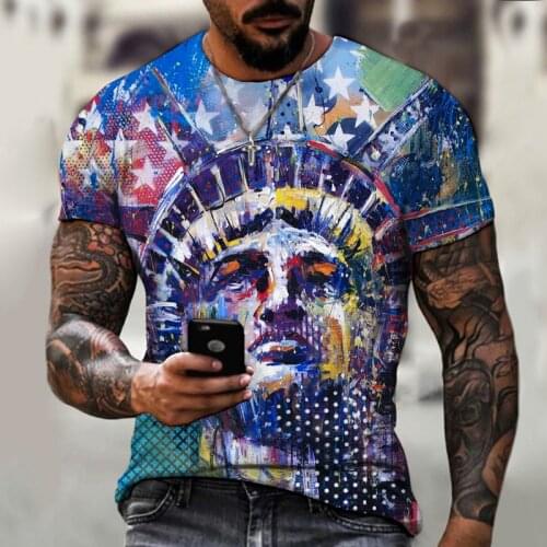 Summer Men Street American Graffiti Loft Style Printed Oversized T-Shirt Tops O-Neck Fashion Casual Retro Men Short Sleeve Tees