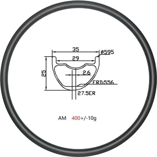 400g 27.5 inch mountain bike All Mountain AM carbon rim 35mm disc asymmetric 24H 28H 32H clincher tubeless UD 3K 12K matte gloss