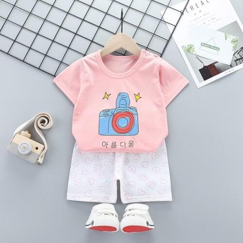 2 Pcs Baby Boys Girls Clothes Short Sleeve T-Shirt Childrens Clothing Set for Kids Lovely Cute Cartoon Pajamas Clothe 2-8 Years