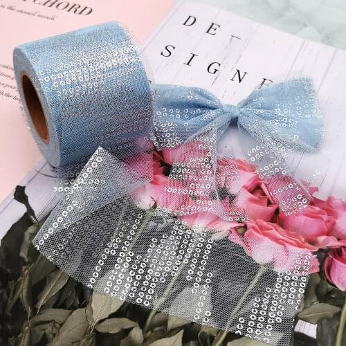 6cm 25Yards Silver Bubble Tulle Mesh Roll Glitter Sequin Gauze Fabric Ribbon DIY Handmade Bowknots Tutu Skirt Material Supplies