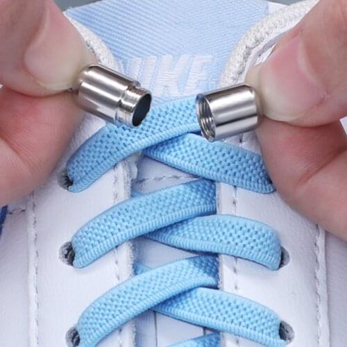 V Metal Lock Round Elastic Shoelaces Flat Fashion Safety No Tie Shoelace Suitable For All Kinds Of Shoes off white Lazy laces
