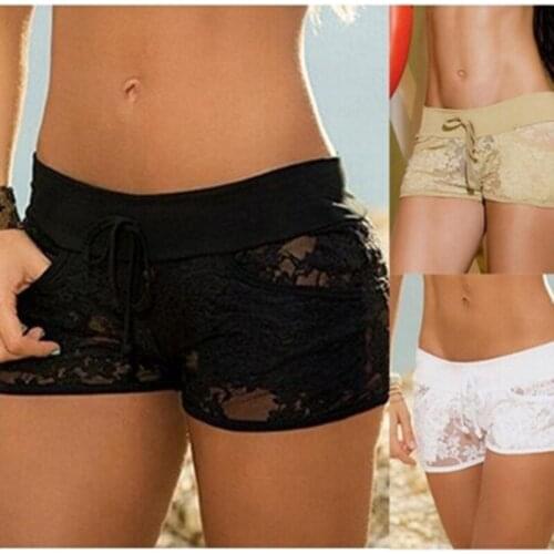Summer Fashion Hollow Out Lace Shorts Casual Sexy Floral Shorts Lace Sheer Panty Elastic Party Travel Drawstring Shorts Panty
