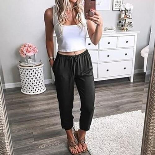 Summer High Quality Women Harem Pants Ladies Elastic Waist Lace Up Pants Summer Casual Loose Trouser Low Waist Holiday Pants