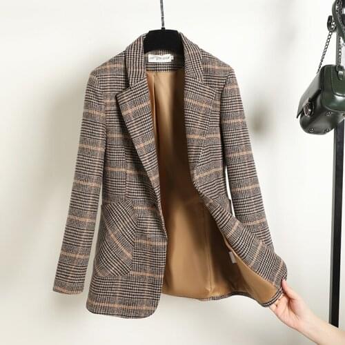 Small Suit Jacket Womens Autumn and Winter New Korean Style Slim Plaid High Quality Ladies Woolen Suit Coat Fashion Blazer