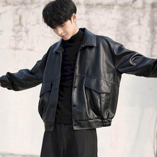 Trendy loose leather mens plus velvet motorcycle clothing young student pilot leather jacket autumn and winter jacket trendy