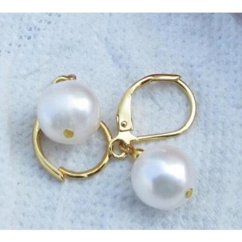 Fashion jewelry Free Shipping HUGE AAA 11-12MM SOUTH SEA WHITE PEARL DANGLE EARRING 14k/20 GOLD
