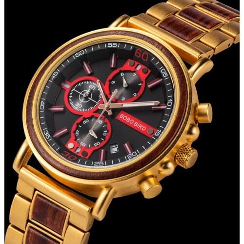 BOBOBIRD male Wristwatch Men Wood pagani design Stainless Steel Chronograph Send Gift Bracelet zegarek meski With Watch Box S18