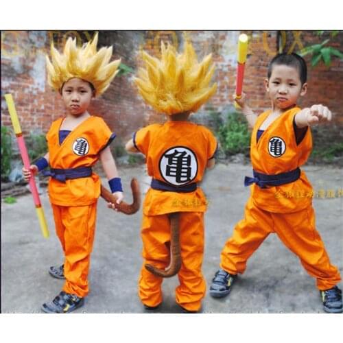 2021 New Hot GoKu Cosplay Children turtler cosplay clothing Japan cartoon wukong clothes+wig Halloween Costume Cheap