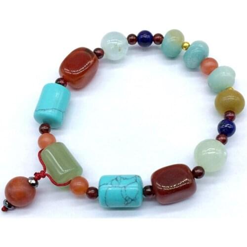 New Women Bracelet Nature Stone Drop Charm Bracelet Elastic Beaded Bangle Green Jades Agates Great For Girl Gift Jewelry