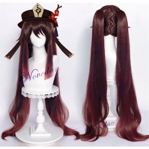 Anime Genshin Impact HuTao Cosplay Women 110cm Long Wig Hair Heat Resistant Synthetic Wigs Halloween Party