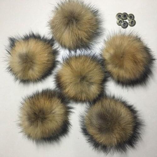 Wholesale 5pcs/lot Raccoon Fur Pompom With Buckle Fox Fur Ball Real Fur Pom Pom DIY Fur Pompons Ball For Hats Scarves