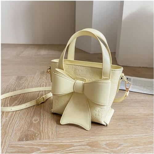 Ins Hot Womens Messenger Bag Summer 2021 New Fashion Leather Portable Bucket Bag Versatile Bowknot Single Shoulder Bag for Girl