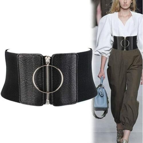Womens Dress Super Wide Belt Womens Large Metal Ring Black Belt Womens Elastic Belt Women Belt Fashion for Dress Elastic