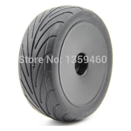 Pre-Glued 4pcs 1/10 Buggy Tires Tyre(On-Road) Black Dish Wheel Rim fits for 1:10 4WD Buggy Car 1/10 Tire