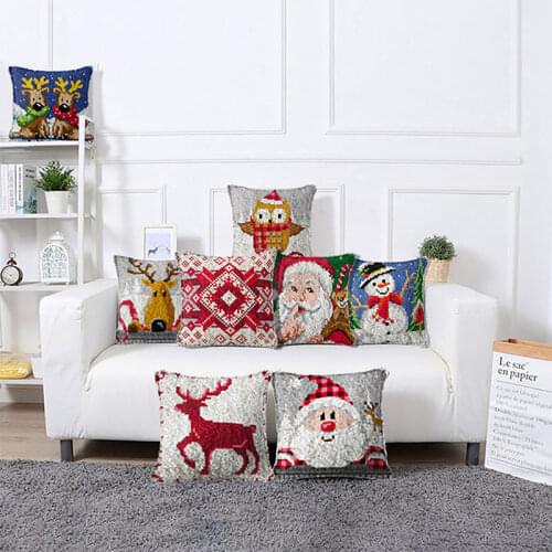 Christmas Series Embroidery Pillow DIY Wool Latch Hook Rug Cross Stitch Carpet Embroidery 3D Segment Handmade Material Package