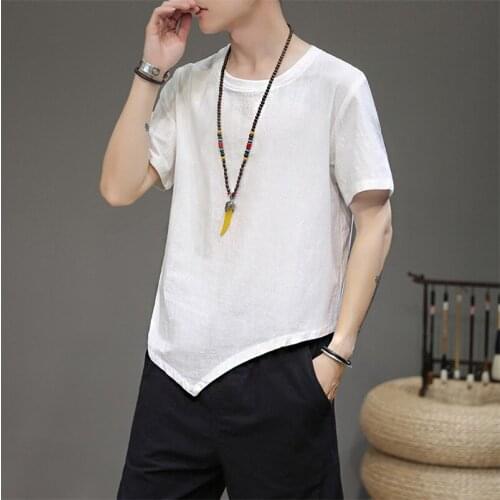 Summer Men Casual Simple Cotton Linen Tops Short Sleeves O-Neck Breathable Cool Shirt Loose Streetwear Male Shirt Big Size M-8XL