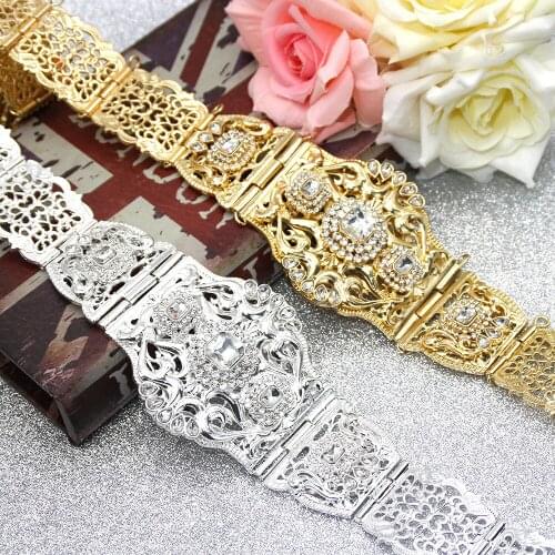 Sunspicems Rhinestone Morocco Caftan Belt for Women Abaya Metal Waist Chain Gold Silver Color Ethnic Wedding Body Jewelry Gift