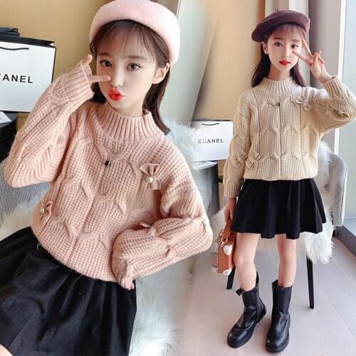Girls Sweater Kids Babys Coat Outwear 2021 Cute Plus Velvet Thicken Warm Winter Autumn Knitting Tops Cotton Childrens Clothing