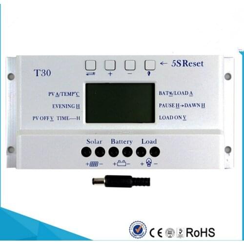 T30-12V24V30A solar street light controller temperature compensation Adjustable double time control PWM solar power controller