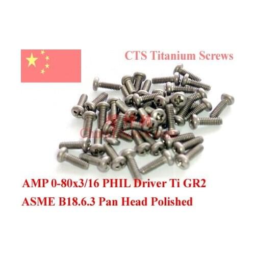 Titanium screws 0-80x3/16 Pan Head Phillips Driver 50 pcs Ti GR2