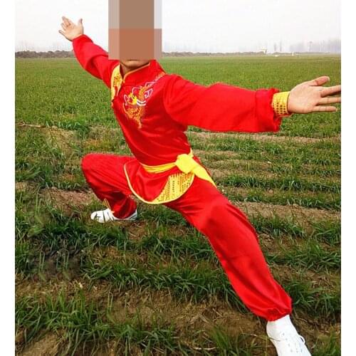 UNISEX kids&Adult Embroidery dragon kung fu martial arts suits wushu clothing tai chi taiji uniforms red/black/blue