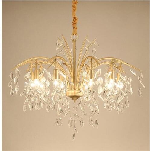 Vintage iron crystal chandelier gold LED Lamp Suspension For living room tree leaf branch brass hanging lamp Chandelier G862