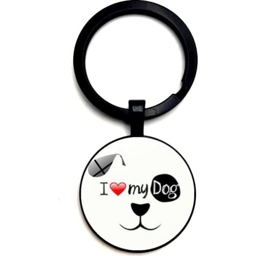 I Love My Dog Cute Key Ring Glass Cabochon Car Key Pendant Male and Female Key Ring Gift Jewelry