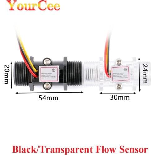 YF-S201C G1/2" Water Flow Sensor Black Transparent Flow Meter Measurement Hall Flow Sensor Indicator 1-30L/min DC3.5-12V New
