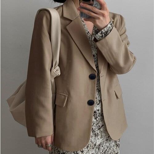 Wenfly Women Suit Jacket Double Breasted Double Notched Pockets Loose Korean High Street Office Female Blazers Outerwear