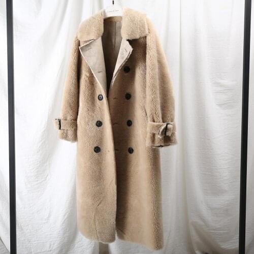 Female medium slim sheep fur collar fur coat Women Lamb fur coat Casual style Granular fleece coat with composite fur