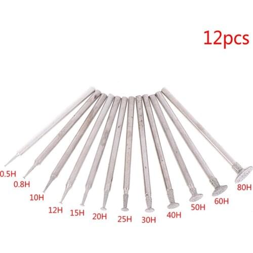 12Pcs 2.3 Shank Diamond Grinding Burr Needle Point Engraving Carving Polishing Glass Jade Stone Drill Bit Rotary Tool