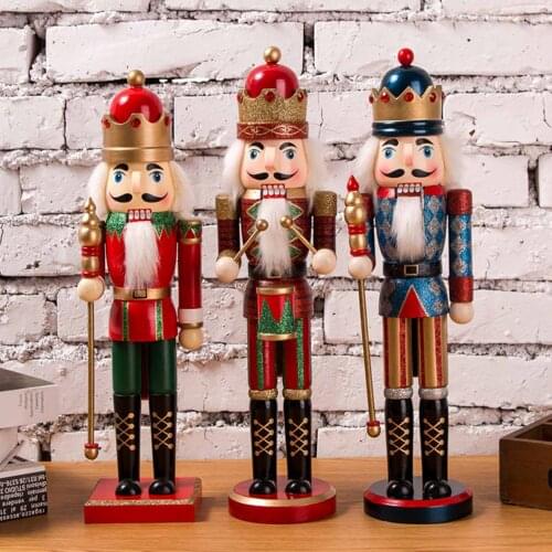 38CM Nutcracker King Soldier Wooden Figurine Christmas Decoration Ornament Handcraft Walnut Puppet Toy Gift New