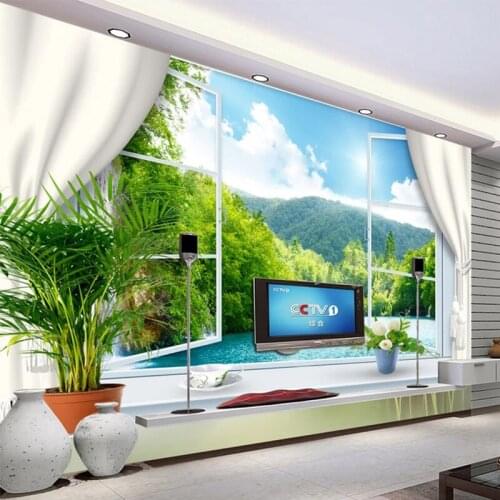 3D Wallpaper Modern Window Nature Landscape Murals Wall Cloth Living Room TV Sofa Waterproof Home Decor Papel De Parede 3D Sala