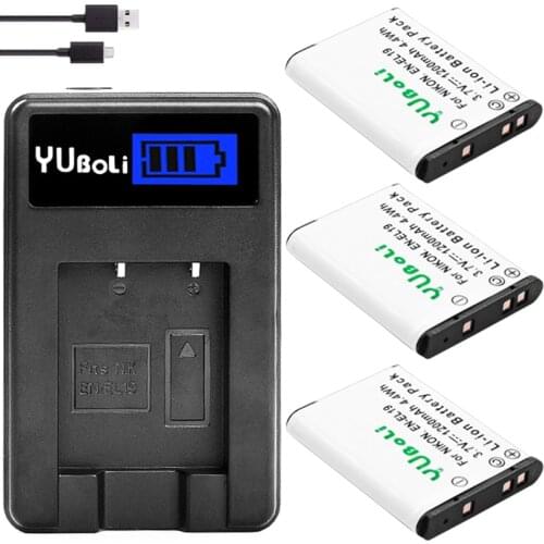 3PCS EN EL19 ENEL19 EN-EL19 Battery + LCD Charger for Nikon Coolpix S32 S33 S100 S2500 S2750 S3100 S3200 S3300 S3400 S3500 S4100