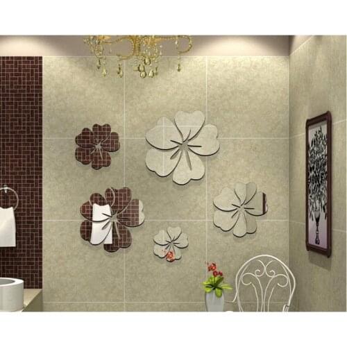 New Hibiscus Flower Petal Crystal Acrylic Mirror Wall Sticker Home Decor Living Room Self-adhesive Mural Flowers Wall Art Decals