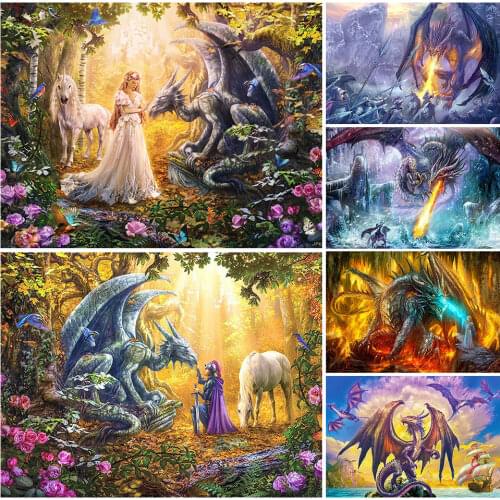 Diamond Painting Animal Dragon Square&Round Diamond Mosaic Paint Diamond Embroidery Cross Stitch Home Decor 5D DIY Cartoon Art