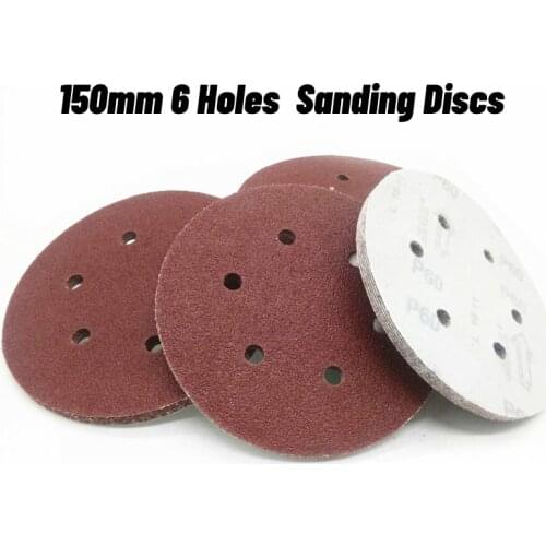 20pcs 6 Inch 150mm Round Sandpaper Six Hole Disk Sand Sheets Grit 40-800 Hook And Loop Sanding Disc Polishing Sheets