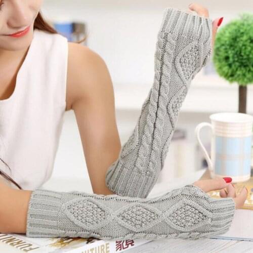 Long Section 30cm Autumn Winter Ladies Wool Knitting Rhombic Fingerless Sleeve Women Half Finger Warm Exposed Fingers Gloves L89