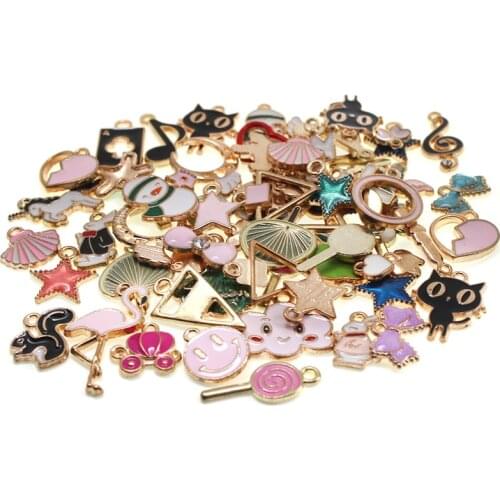 50pcs Mixed Styles Copper Metal Dripping Oil Animal Charms Pendant DIY Jewelry Findings for Necklace Bracelet Making Accessories