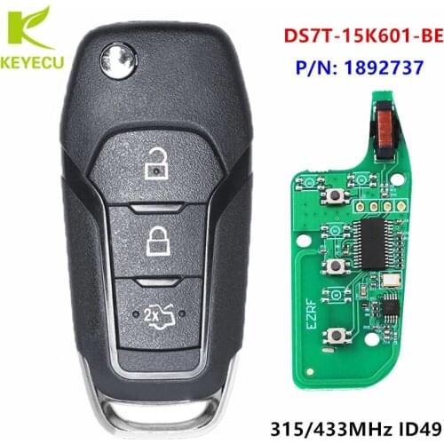 KEYECU Replacement New Flip Remote Key Fob 3 Button 433MHz ID49 Chip for Ford S-MAX GALAXY MONDEO DS7T-15K601-BE,1892737