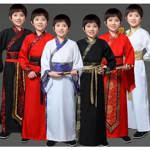 Chinese Han Fu Boys Birthday Party Dance Robe Traditional Kids Ancient Warrior Perform Dress For Acting Modal Show Coaplay
