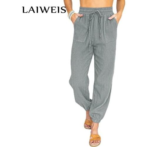 Comfort Women Pants 2021 New Women Casual Solid Color High Waist Belt Wide Leg Ankle-Length Pants Straight Trousers Streetwear