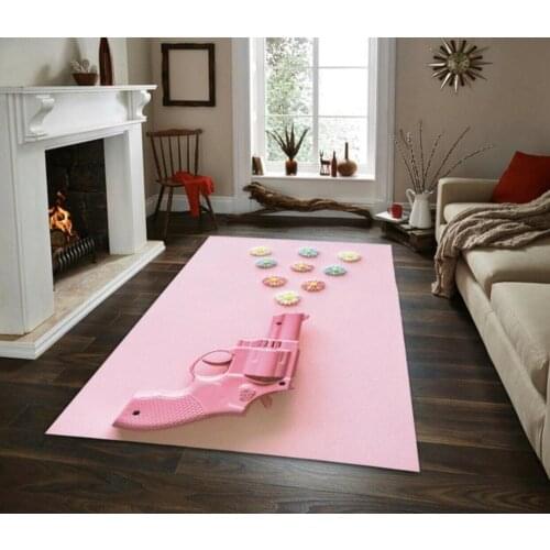 Pink Gun Patterned Carpet ,Non Slip Floor Carpet,Teens Carpet,Turkish Rug