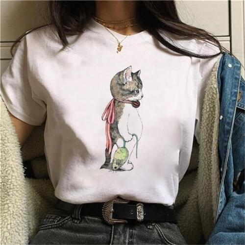 Summer Women T Shirt Short Sleeve O-neck Casual Funny Cat Tops Tees Female Gift for Ladies Camisas Mujer