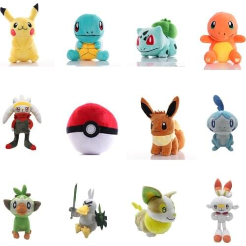 Cute Anime Pokemon plush Scorbunny Sobble Grookey Pikachu kawaii room decor cartoon stuffed animals dolls children toys gift