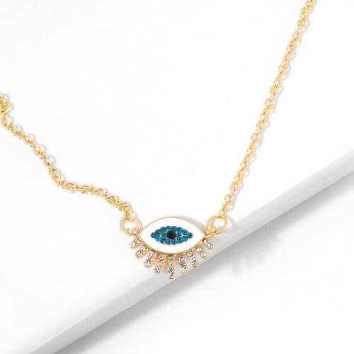 Fashion Design Crystal Rhinestone Eye Charm Necklace For Women Gold Chain Evil Eye Statement Choker Bohemia Pendant Necklace