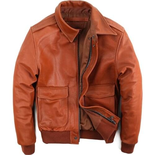 2021Mens Genuine Cowhide Jacket Air Force Flight Suit Cowhide Mens Motorcycle Leather Coat