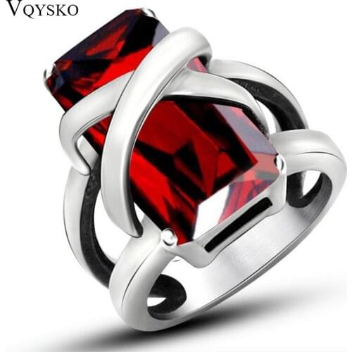 Men and women Lover rings rectangle Crystal Zircon ring trend domineering personality stainless steel Man jewelry